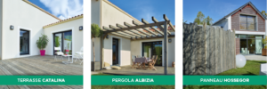 Impregnation grise : Terrasse Catalina - Pergola Albizia - Panneau Hossegor - Piveteaubois